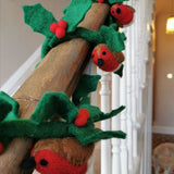 felt holly christmas garland with robins